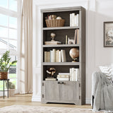 Garvee 5 Tier Bookshelf, 69'' Tall Farmhouse Bookcase with 2 Doors & Adjustable Shelves - Open Display Storage Rack with Anti-Slip Design for Home Office, Balcony, Library, Study, Living Room, Gray