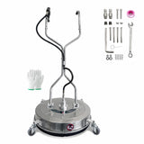 Garvee 20-Inch Stainless Steel Pressure Washer Surface Cleaner – 4600 PSI, Dual Handles, 4 Wheels, Heavy Duty Power Washer Attachment for Concrete, Driveways, Sidewalks, Decks, Patios – Black Core Gray Wheels, Silver Body, Includes Gloves