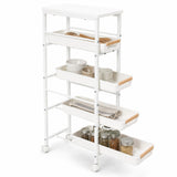 Garvee Slim 5-Tier Rolling Storage Cart with Wooden Top – Space-Saving Utility Organizer with Pull-Out Baskets & Wheels – Perfect for Kitchen, Bathroom, Pantry, Laundry – 20.5cm Wide MH-2530
