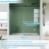 Garvee Frameless Sliding Shower Door, 56-60 in W x 59 in H, 1/4 in (6mm) Clear Tempered Glass, Smooth Rollers & Coated Glass, Matte Black Finish - 60*59,6mm tempered glass, matte black - Matte Black
