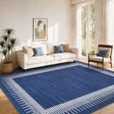 Garvee 9' × 12' Modern Line Border Area Rug, Machine Washable Non-Slip Low-Pile Soft Rug for Living Room, Bedroom & Dining Room, Blue