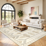 Garvee 9' × 12' Wavy Linear Area Rug, Soft Washable Low-Pile Polyester Carpet for Living Room, Bedroom and Dining Room, Beige