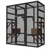 Garvee Walk-In Outdoor Catio Cat Enclosure, Fir Wood Cat House with Galvanized Carbon Steel Mesh and UV-Resistant Polycarbonate Roof, 5 Platforms and 2 Resting Boxes, Lockable Full-Height Door, 62.6"X32.3"X70.1", Black - Black