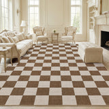 Garvee 6' x 9' Checkered Geometric Area Rug, Machine Washable Non-Slip Low-Pile Rug for Living Room, Bedroom & Nursery, Brown