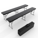 Garvee 6ft Folding Outdoor Bench, HDPE Plastic Seat with Metal Frame - Carry Handle & Safety Lock - Backless All-Weather Picnic/Patio Bench, 380 lb Capacity, Black
