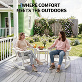 Garvee Set of 2 Folding Adirondack Rocking Chairs, All-Weather HDPE Patio Rockers - Pull-Out Ottoman - Built-In Cup Holder - White, 2 Pieces/Box - White