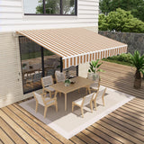 Garvee Retractable Patio Awning - Waterproof Sun Shade, Manual Crank, Durable Aluminum Frame, 280g/㎡ Polyester, Outdoor Dining Set, Deck, Porch, Balcony Use, Size: 13x10FT, Color: Yellow and White Stripes