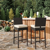 Garvee Comfortable Outdoor Wicker Bar Stools Set of 2 – Rattan Patio Barstools with Soft Cushions – Counter Height, Armless, Ideal for Backyard & Garden – Wicker High Chair Beige 2 Pieces Brown Wicker - Bind The Blue 2 Rattan High Bar