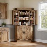 Garvee L-Shape Corner Pantry Cabinet, 71 inches Farmhouse Kitchen Storage with 4 Doors&Shelves,Freestanding Buffet Hutch with Side Rack for Dining Room/Living Room/Apartment(Antique Gray)