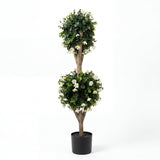 Garvee 3 ft Artificial Double Ball Boxwood Topiary Tree with Pot & Blossoms