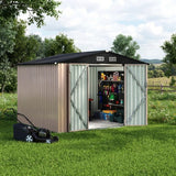 Garvee Heavy Duty 6x8 ft Metal Outdoor Storage Outdoor Storage - Lockable Doors, Air Vents - Weatherproof, Rustproof Garden Tool Organizer for Patio, Lawn Equipment - Dark Cover + Brown Board - Brown