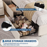 Garvee Velvet Upholstered Platform Bed Frame with Storage Headboard & LED Lights - Bookcase Headboard, 2 Flexible Drawers, Noise-Free, No Box Spring Needed - Twin XL - light beige shade tone - Velvet White-Led