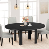 Garvee Space-Saving Extendable Dining Table for 4-6 – Modern Round to Oval Kitchen Table with Built-In Leaf Storage – Sturdy Waterproof MDF – Ideal for Apartment, Office, or Small Spaces – Black Embossed