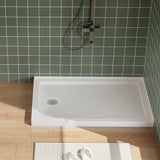 Garvee Acrylic Shower Base – 48x32 in, Non-Slip Textured Surface, Left Drain, Single Threshold Rectangular Pan, Lightweight ABS & Fiberglass, Removable Brushed Nickel Cover, White – 48*32”+stainless steel round cover+left drain hole - 48*32”+Stainless Steel Round Cover+Left Drain Hole