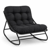 Garvee collapsible Outdoor Rocking Chair for Adults - Heavy-Duty Patio Lounge Rocker, Padded Oxford Cushion, Metal/Iron Frame, 450 lb Capacity - Porch/Backyard/Balcony - Black - Black