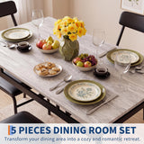 Garvee Modern 5-Piece Dining Table Set for 4 – Gray Tabletop with 4 PU Upholstered Black Chairs – Industrial Metal Frame – Compact Dining Room Furniture for Home, Apartment, Studio – Color: 4 PU Black Chairs, Specs: Gray