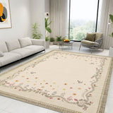 Garvee 9' × 12' Floral Vine Area Rug, Machine Washable Non-Slip Low-Pile Soft Foldable Rug for Living Room, Bedroom & Dining Room, Beige