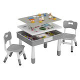 Garvee 4-in-1 Kids Table & 2 Adjustable Chairs Set - Reversible Double-Sided Top (Blocks/Graffiti) - Toddler Activity Table for Drawing, Reading, Dining & Play, Ages 3-10 - Color: - Region: