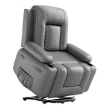 Garvee Power Lift Recliner Chair for Elderly - Electric PU Leather Single Sofa with Massage & Heat - Remote Control, Overstuffed Armrest, Side Pocket - Comfortable Lounge Chair for Living Room or Bedroom, MS Grey