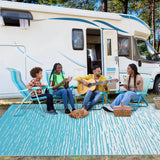 Garvee 5x8 Modern Striped Outdoor Rug, Reversible Waterproof Patio Rug, Plastic Straw UV Resistant Rugs with Rubber Particles Backing for Camping, Deck, Porch & Beach Picnic, Light Blue - Light Blue/White