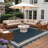 Garvee Scalloped Washable Indoor Outdoor Rug - Modern Faux Jute Look, Non-Slip, Low Pile, mark Resistant, Easy Clean Carpet for Patio, Living Room, Under Table - Blue, 9x12ft