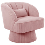 Garvee Modern Swivel Barrel Accent Chair – Velvet Upholstered Comfy Armchair with Striped Backrest, Soft Cushion, 360° Swivel – Round Lounge Chair for Living Room, Bedroom, Small Spaces – Corduroy | Pink