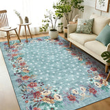Garvee Washable Floral Area Rug - Low-Pile Non-Slip Carpet for Living Room, Bedroom, Dining Room - Light Green - 8x10ft (244x305cm) - USA Spec - Light Green
