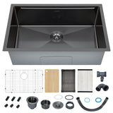 Garvee Kitchen Sink Undermount Stainless Steel PVD Gunmetal Black Finish Sound-Dampening Pads Rounded Corners 19*30" Single Bowl RV Utility Kitchen