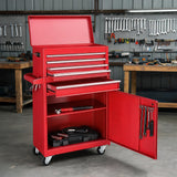 Garvee Heavy-Duty Rolling Metal Tool Chest, 4-Drawer Lockable Steel Tool Storage Cabinet with Drawer Liners & Side Handle, Garage/Workshop Organizer - Red - Side Armrest - 3-Inch Wheels - Red
