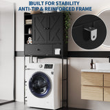 Garvee Space-Saving Over-the-Toilet Storage Rack – Modern Bathroom Organizer with 2 Barn Doors, Open Shelf, Freestanding MDF & Steel Frame – Perfect for Small Bathrooms, Laundry Rooms – Black - Black