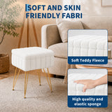 Garvee Soft Faux Rabbit Fur Vanity Stool with Storage Ottoman – Padded Seat, Metal Legs, Anti-Slip Feet, Bedroom & Living Room Accent – White, Rabbit Fur - White