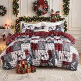 Garvee Reversible Red Plaid Christmas Duvet Cover Set for King - Soft Microfiber Holiday Bedding with 2 Pillow Shams - Festive Winter Comforter Cover (104"x90"; 20"x36"(2)) - Christmas Patchwork