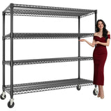 Garvee Heavy-Duty Rolling Wire Shelving Unit, 4-Tier Adjustable Metal Storage Rack w/ Locking Casters, 2640 lb Capacity, 71.8"H x 45"W (4 Layers, Width 45) - Black
