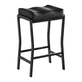 Garvee Modern Saddle Counter-Height Bar Stool, 1 Piece (26 in) - Thick Padded Faux Leather Seat - Sturdy Metal Frame w/ Footrest - Kitchen Island & Dining Room - Black iron frame + black PU-wrapped seat cushion, 1 unit