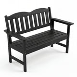 Garvee Outdoor Garden Bench, 47 in Black 2-Person Patio Seating with 800 lb Capacity, All-Weather Slatted Seat, 96 Degree Curved Backrest, Wide Armrests and Stainless Steel Hardware, for Porch Backyard Balcony Deck - Black