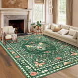 Garvee 9' x 12' Green Tiger Floral Area Rug, Washable Non-Slip Low-Pile Carpet for Living Room, Bedroom and Dining Room