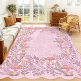 Garvee 8' × 10' Scalloped Mushroom Botanical Area Rug, Machine Washable Non-Slip Low-Pile Soft Rug for Living Room, Bedroom & Dining Room, Pink