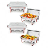 Garvee Chafing Dishes for Buffet Set of 4, 8QT Buffet Servers and Warmers Set with Lid & Foldable Frame, Rectangular Stainless Steel Chafer Food Warmer for Parties Wedding Catering Supplies, Rose Gold