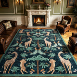 Garvee 9' × 12' Jungle Animal Print Area Rug, Machine Washable Non-Slip Low-Pile Soft Rug for Living Room, Bedroom & Dining Room, Dark Blue