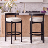 Garvee Curved-Back Counter Height Bar Stools Set of 2 - Boucle Upholstered Padded Seat, Solid Wood Legs, Built-In Footrest - Kitchen Island/Home Bar Chairs - Light Beige style Lamb Fleece + Black, 2-Pack