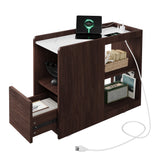 Garvee Slim Rolling End Table with Charging Station – Drawer, Adjustable Shelf, 2 AC Outlets, USB & Type-C Ports, Lockable Wheels – Versatile for Living Room, Bedroom, Kitchen – Walnut - American Standard