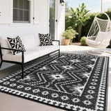 Garvee Waterproof Reversible Outdoor Rug 9x12ft – Vintage Geometric Plastic Straw Patio Carpet – UV Resistant, Easy to Clean – Ideal for Patio, Deck, RV, Backyard, Camping, Beach – Black and White, 9x12ft (274x360cm), United States - Black And White