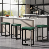 Garvee Modern Backless Bar Stools Set of 4, 24.6" Counter Height, Green PU Leather Upholstered Seat, Sturdy Metal X-Frame & Footrest, Space-Saving, for Kitchen, Dining Room, Home Bar, Storage: 4PC