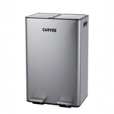Garvee Hands-Free Dual Compartment Kitchen Trash Can - 16 Gallon Stainless Steel Recycling Bin - Heavy Duty Step Pedal - Removable Inner Buckets - Soft Close Lid - Ideal for Home or Commercial Waste Sorting - Stainless Steel Color