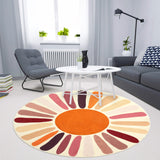 Garvee Round Area Rugs 3Ft, Washable Cute Sun Print Nursery Rug, Low Pile Non Slip Circle Rug for Bedroom Kids Room, Accent Rainbow Print Round Carpet for Classroom Playroom, Colorful Brown