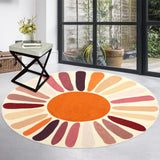 Garvee Vintage Sun Design Round Area Rug – Washable, Low Pile, Non-Slip Circle Carpet, Geometric Accent for Kids Room, Bedroom, Learning space, Playroom – Brown, 4x4ft Round (122x122cm), USA Spec - Yellow/Green