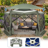 Garvee Hexagon Folding Canopy Tent - 13x13FT Outdoor Canopy with Waterproof 210D Oxford, Eaves, Mosquito Netting, Privacy Sidewalls & Zipper Door, Easy Setup for Patio, Garden, Lawn, Camping, Party, Green + Light Gray - Green & Light Gray