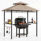 Garvee Heavy-Duty 8x5 FT Grill Gazebo for Patio – Double Galvanized Steel Vented Roof, 2 Side Shelves, 5 Hooks, Bottle Opener, Weather-Resistant Outdoor BBQ Canopy Shelter, Khaki - Khaki