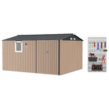 Garvee Large Metal Outdoor Storage Outdoor Storage Unit 12x10 FT – Pegboard, Pushable Window, LED & Solar Motion Detector Light, Breathable Vent, Sloping Roof, Lockable Double Doors, Heavy-Duty Steel for Garden, Patio, Garage, Backyard, Poolside – Brown + - Brown+Gray