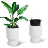 Garvee Self-Watering Planter Set of 2 – 14.2" Tall Modern White Plant Pots – Built-In Drainage & Water Level Monitor – Straight Plastic Design for Indoor/Outdoor Use: Patio, Porch, Living Room, Office – Color: White (Old Model Discontinued, Switch to New - White